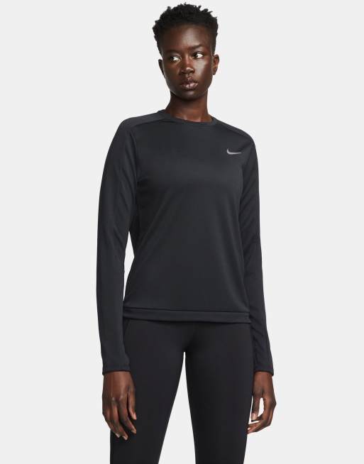  Nike Running Pacer crew neck long sleeve top in black 