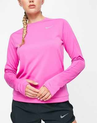 Nike Running Pacer crew neck long sleeve top in pink