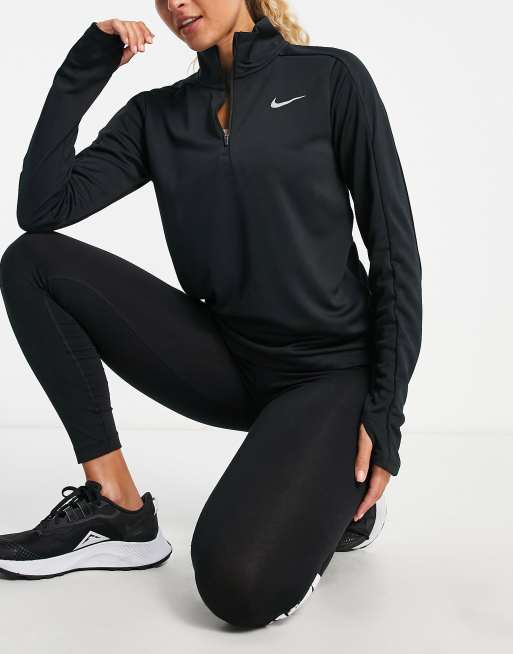 Nike Running Pacer Dri FIT 1 4 zip long sleeve top in black ASOS