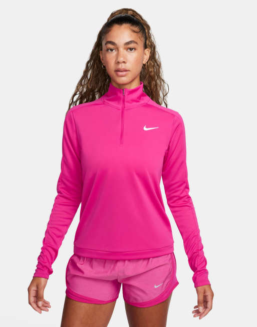 Nike Running Pacer Dri FIT 1 4 zip long sleeve top in fierce pink