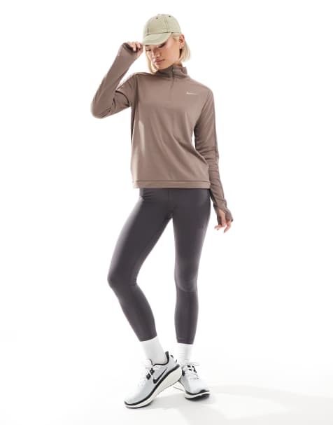 Nike Running – Pacer Dri-FIT – Brązowy top z długim rękawem i zapięciem na suwak pod szyją - view 1