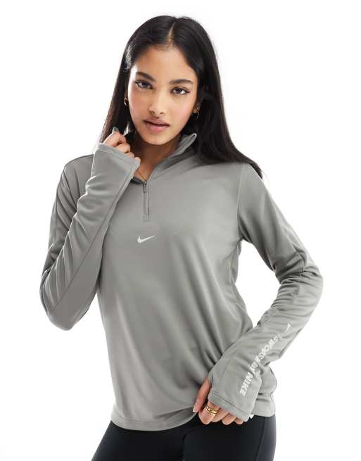  Nike Running Pacer Dri-Fit gel swoosh half zip top in pewter grey