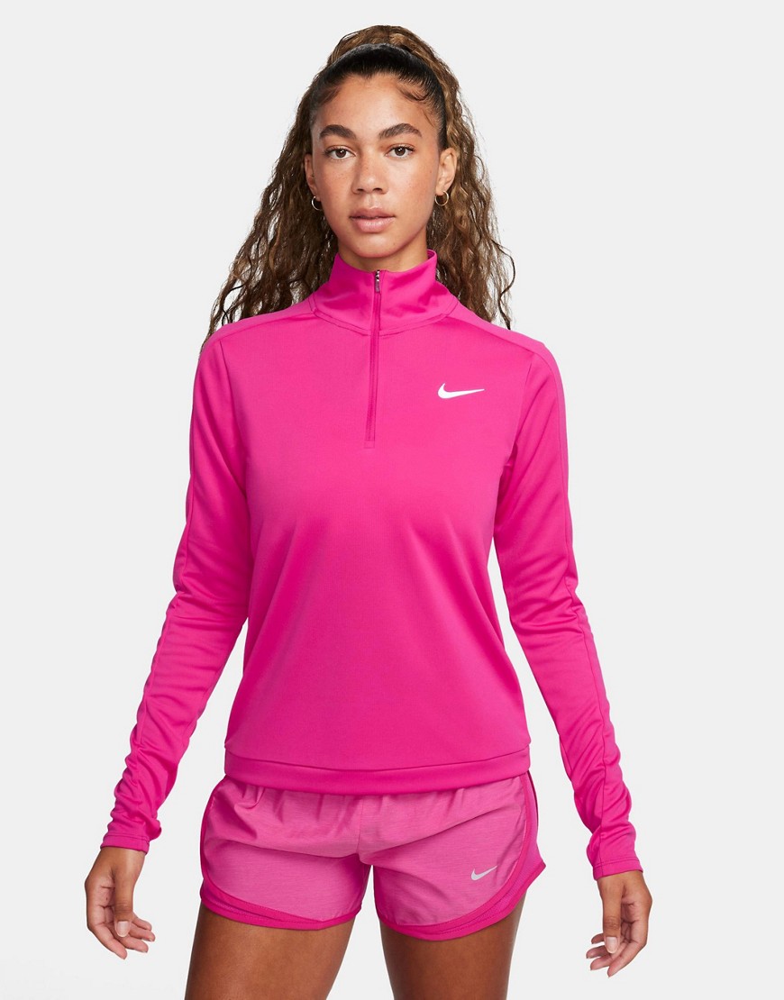 Nike Running Pacer Dri-Fit half zip long sleeve top in fierce pink