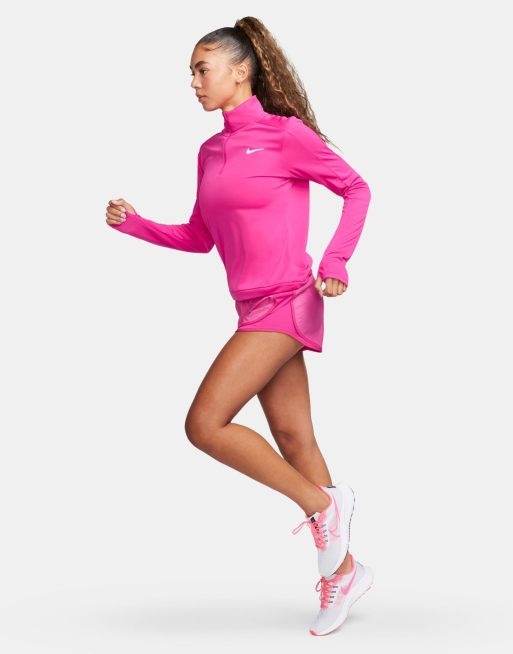 Nike Running Pacer Dri-Fit half zip long sleeve top in fierce pink