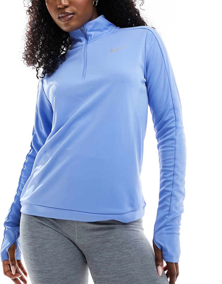 Nike Running Pacer Dri-Fit half zip long sleeve top in light blue-White