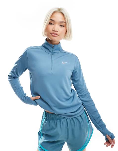 Nike Running Pacer Dri-FIT half zip long sleeved top in blue - view 1