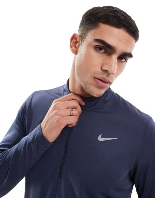 Nike Running Pacer Dri-FIT half zip longsleeve top in navy ASOS
