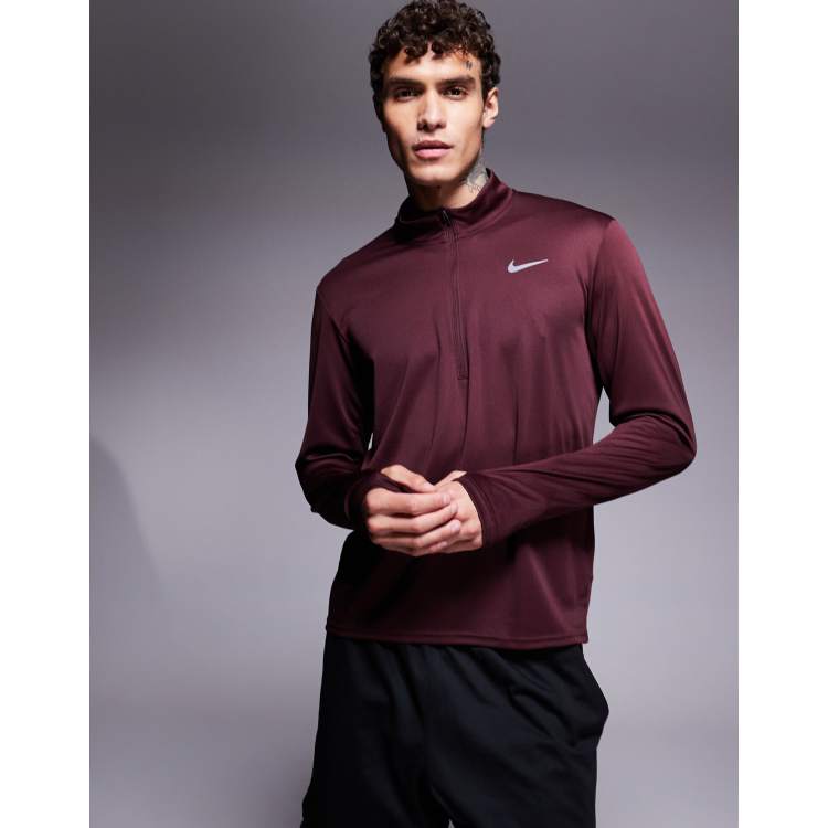 Nike Running Pacer Dri FIT half zip top in burgundy ASOS