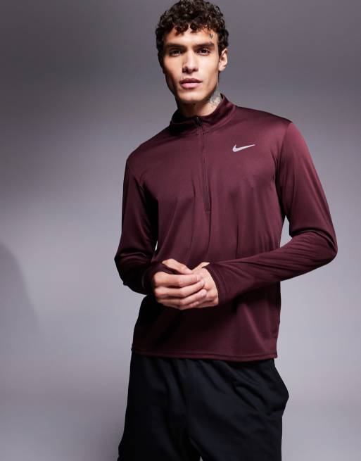 Nike Running Pacer Dri FIT half zip top in burgundy