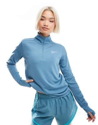 Nike Running – Pacer Dri-FIT – Langärmliges Oberteil in Blau mit kurzem Reißverschluss - view 1