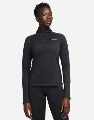 Nike Running - Pacer Dri-FIT - Langärmliges Oberteil in Schwarz mit kurzem Reißverschluss