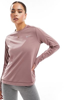 Nike Running Pacer Dri-Fit long sleeve top in smokey muave