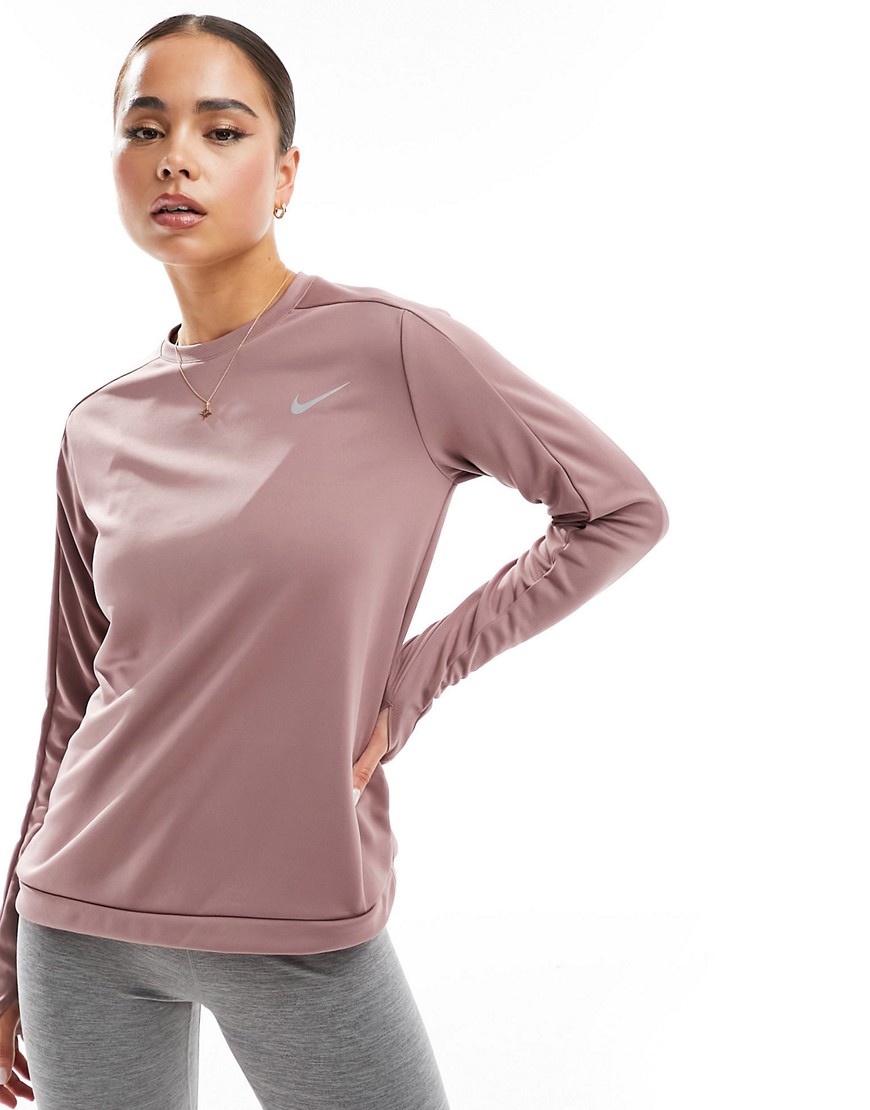 Nike Running Pacer Dri-Fit long sleeve top in smokey muave-Blue