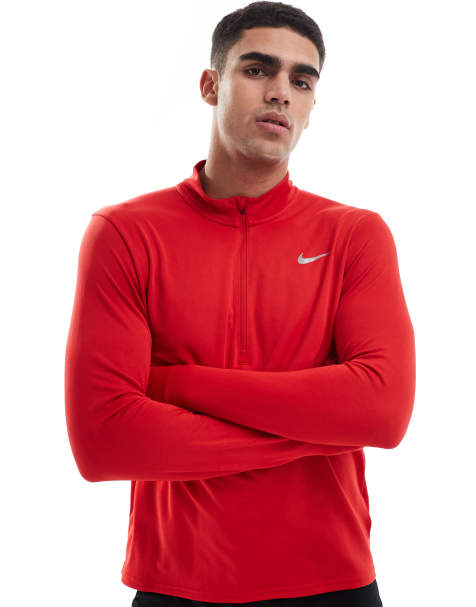 Nike Running – Pacer Dri-FIT – Röd långärmad topp med dragkedja vid halsen - view 1