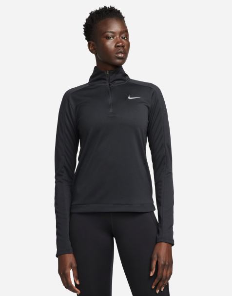 Nike Running - Pacer - Dri-FIT - Sort top med 1/4 lynlås og lange ærmer - view 1