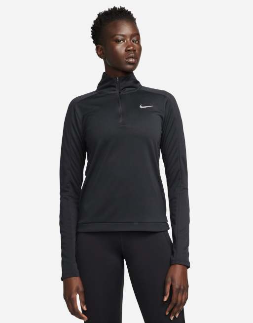 Nike Running - Pacer - Dri-FIT - Sort top med 1/4 lynlås og lange ærmer