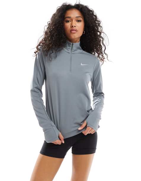 Nike Running – Pacer Dri-FIT – Sweatshirt in Grau mit kurzem Reißverschluss - view 1