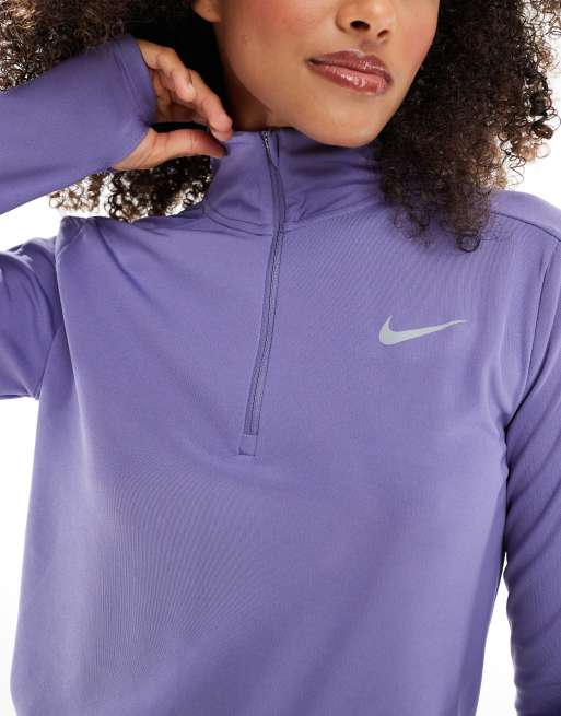 Nike Running - Pacer Dri-FIT - Top a maniche lunghe lilla con zip corta, 3 di 4