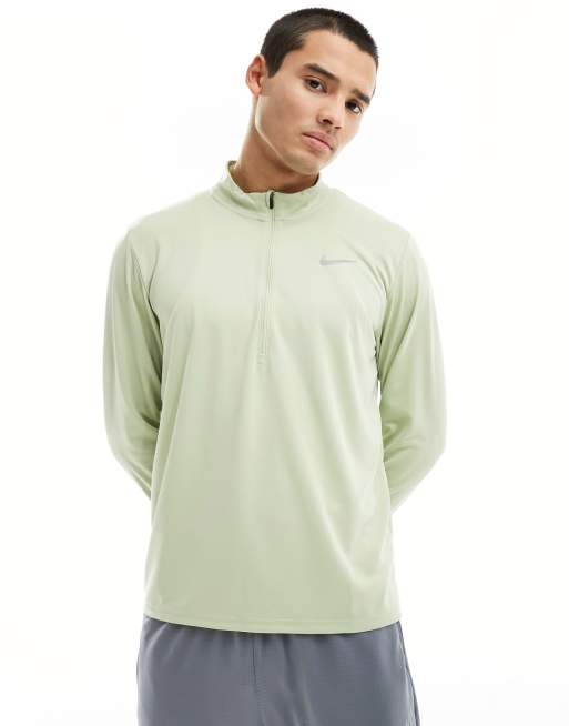 Nike Running - Pacer Dri-FIT - Top color verde chiaro con zip corta 