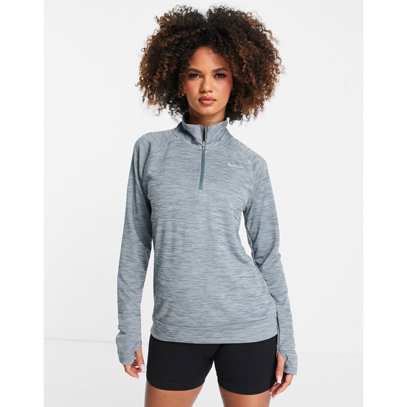 Top Donna Nike Running - Pacer Dri-Fit - Top con zip corta grigio mélange
