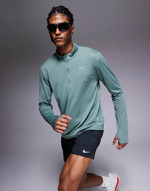 Nike Running – Pacer DRI-Fit – Zielony top z długimi rękawami i zapięciem na zamek pod szyją