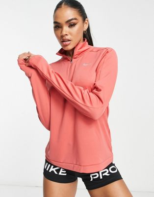 Nike Running Pacer half zip long sleeve top in red