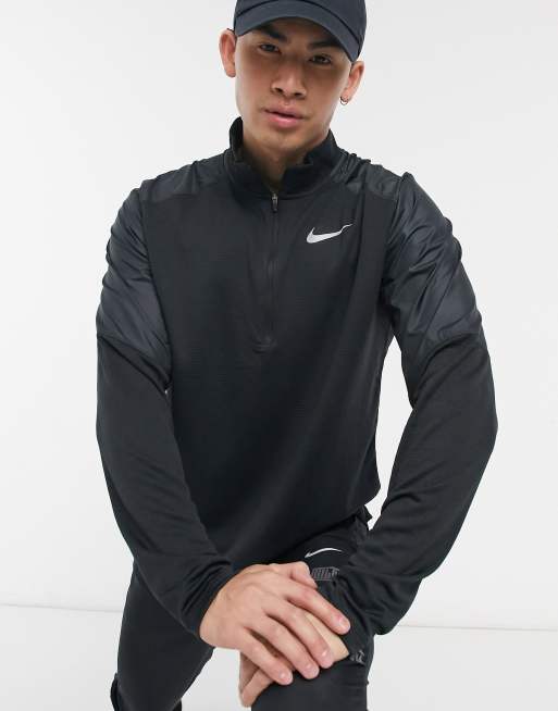 Nike Running Pacer hybrid half zip top in black