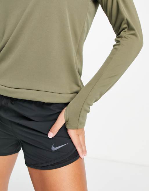 Nike Running – Pacer – Kakifärgad topp i Dri-FIT med kort dragkedja, 3 av 4