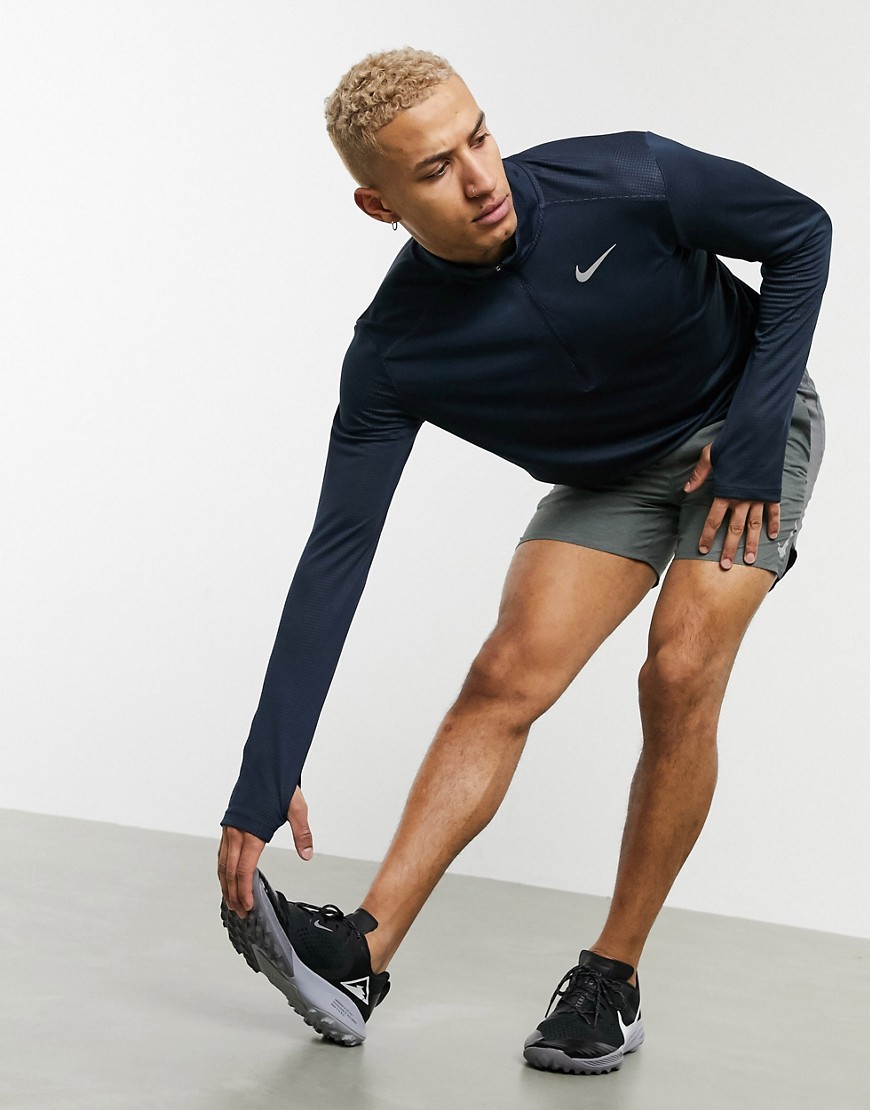 Nike Running – Pacer – Marinblå långärmad topp med halv dragkedja