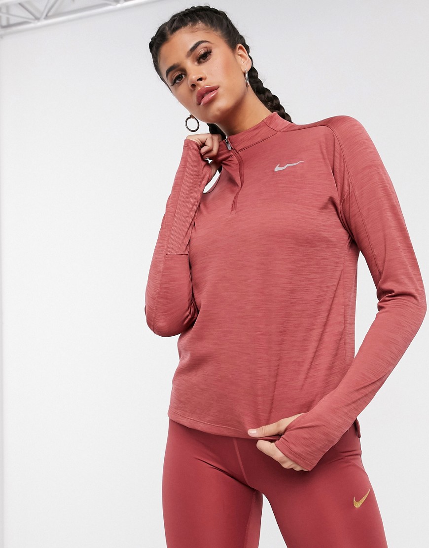 Nike Running – Pacer – Rosa långärmad topp med halvlång dragkedja