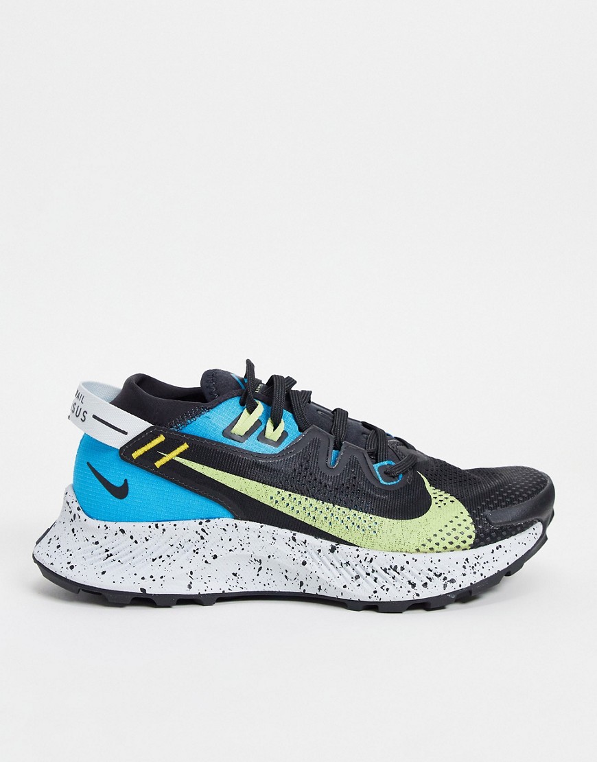 Nike Running Pegasus Trail 2 trainers in black, blue and green