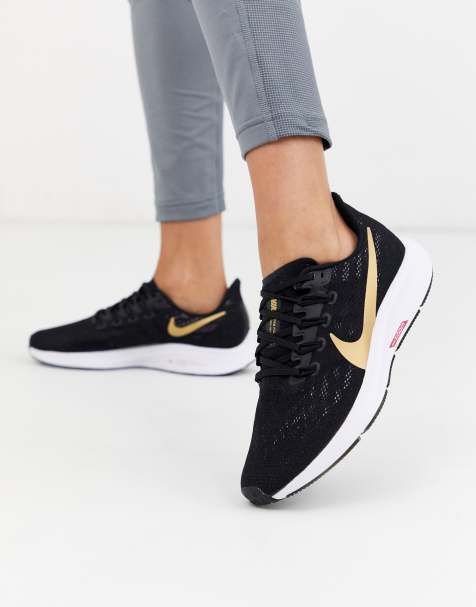 Nike Running – Pegasus 36 – Schwarze Sneaker mit goldfarbigem Swoosh-Logo