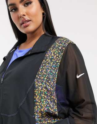 nike running jacket with printed panels in black