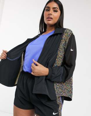 nike running jacket with printed panels in black