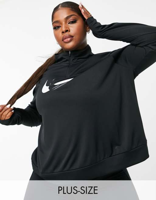 Nike Running Plus - Sort mellemlags-top med lynlås i halsen og swoosh-logo
