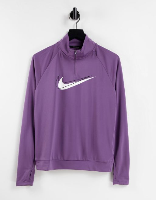 Nike Running Plus - Swoosh Dri-FIT - Felpa midlayer viola con zip corta