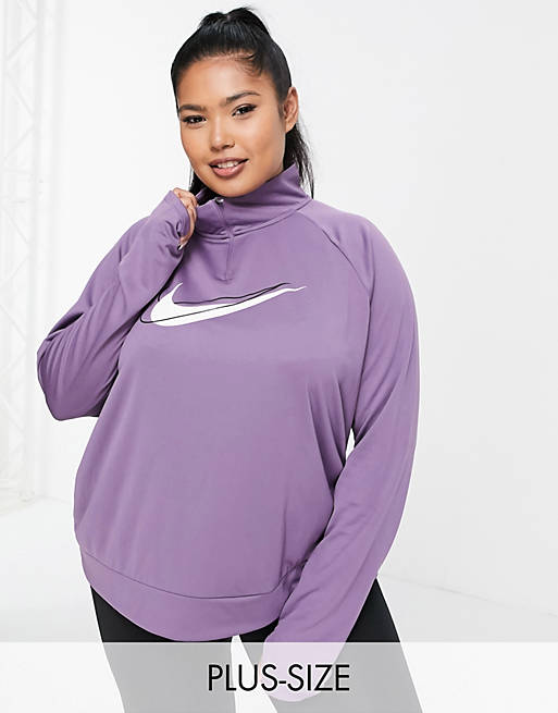 Women Nike Running Plus Swoosh Dri-FIT half-zip midlayer in purple 