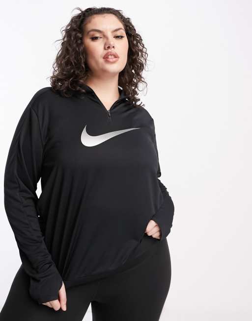 Nike Running Plus Swoosh half zip long sleeve top in black | ASOS