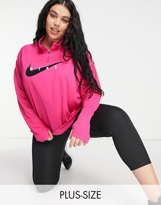 Nike Running Plus Swoosh half zip mid layer top in pink