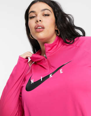 nike running swoosh half zip mid layer top in pink