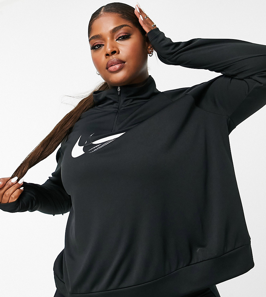 Nike Running Plus swoosh half zip midlayer top in black