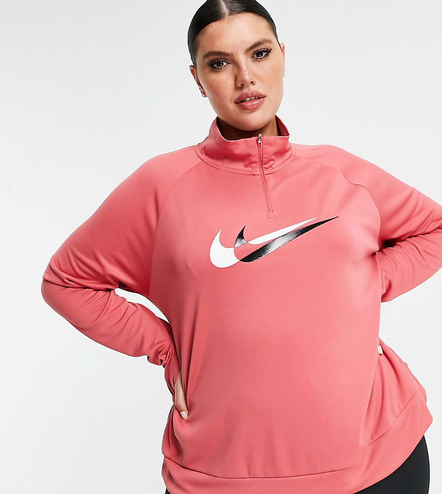 Nike Running Plus swoosh half zip midlayer top in pink