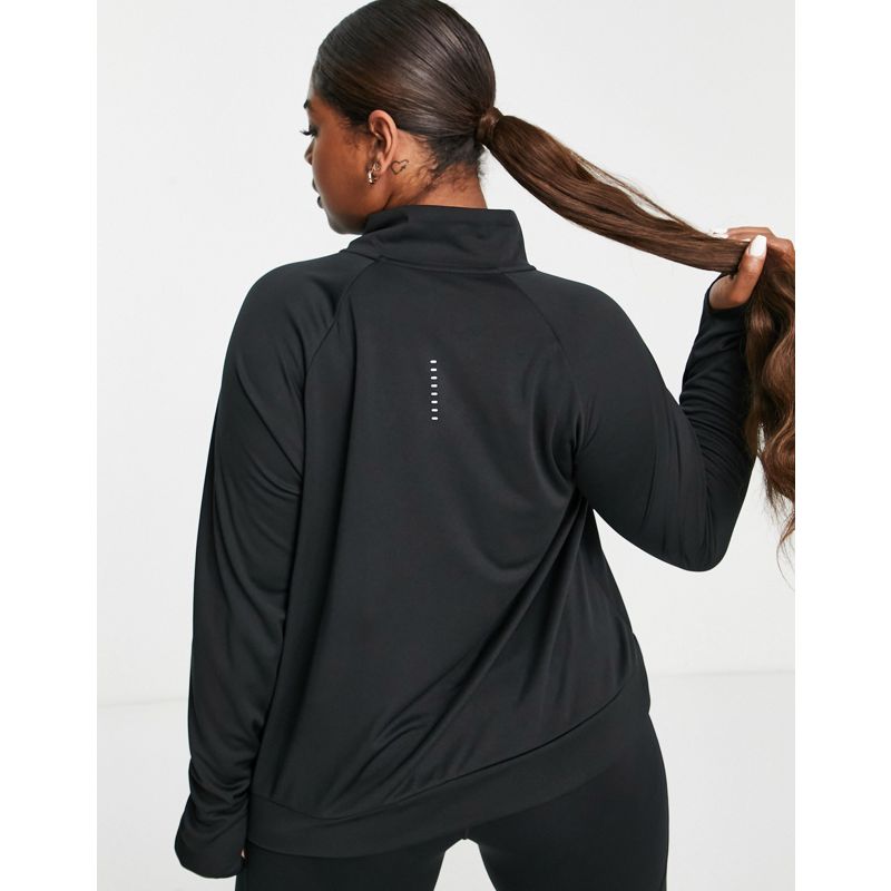 9z2Pi Donna Nike Running Plus - Top mid layer nero con zip corta e logo Nike