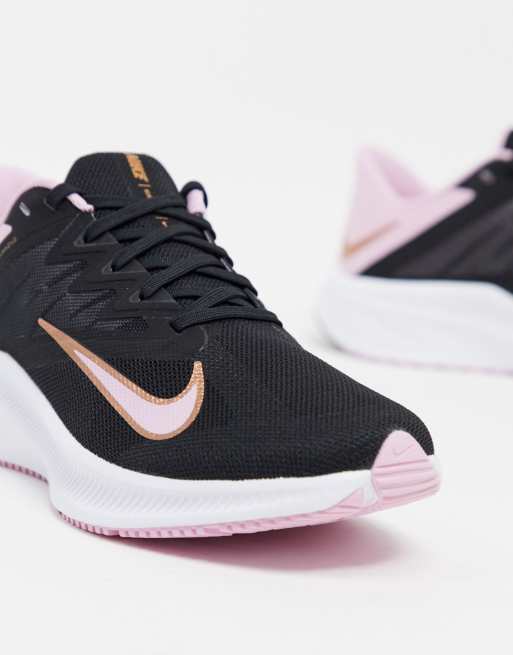 Nike Running Quest 3 trainers in black and pink