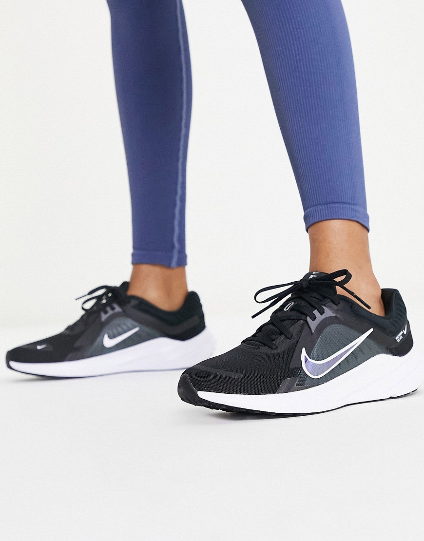 Nike Running Quest 5 trainers in black and white