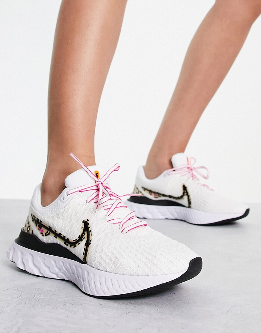 Nike Running React Infinity Run Flyknit 3 trainers in white leopard