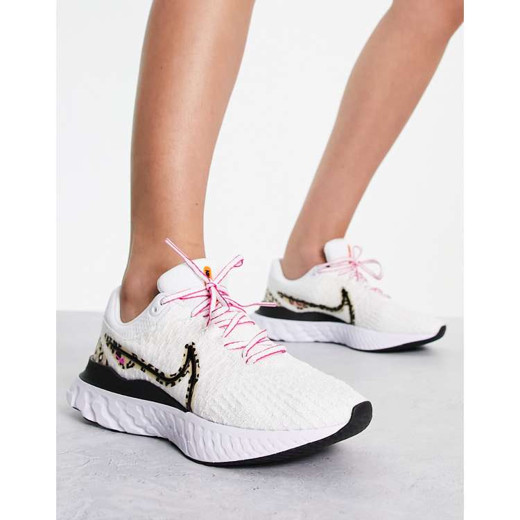 Nike Running React Infinity Run Flyknit 3 trainers in white leopard ASOS