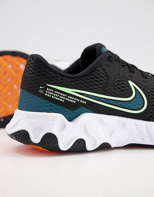 Nike Running Renew Ride 2 trainers in black and green