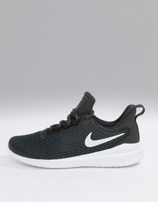 nike running renew rival trainers in black and white