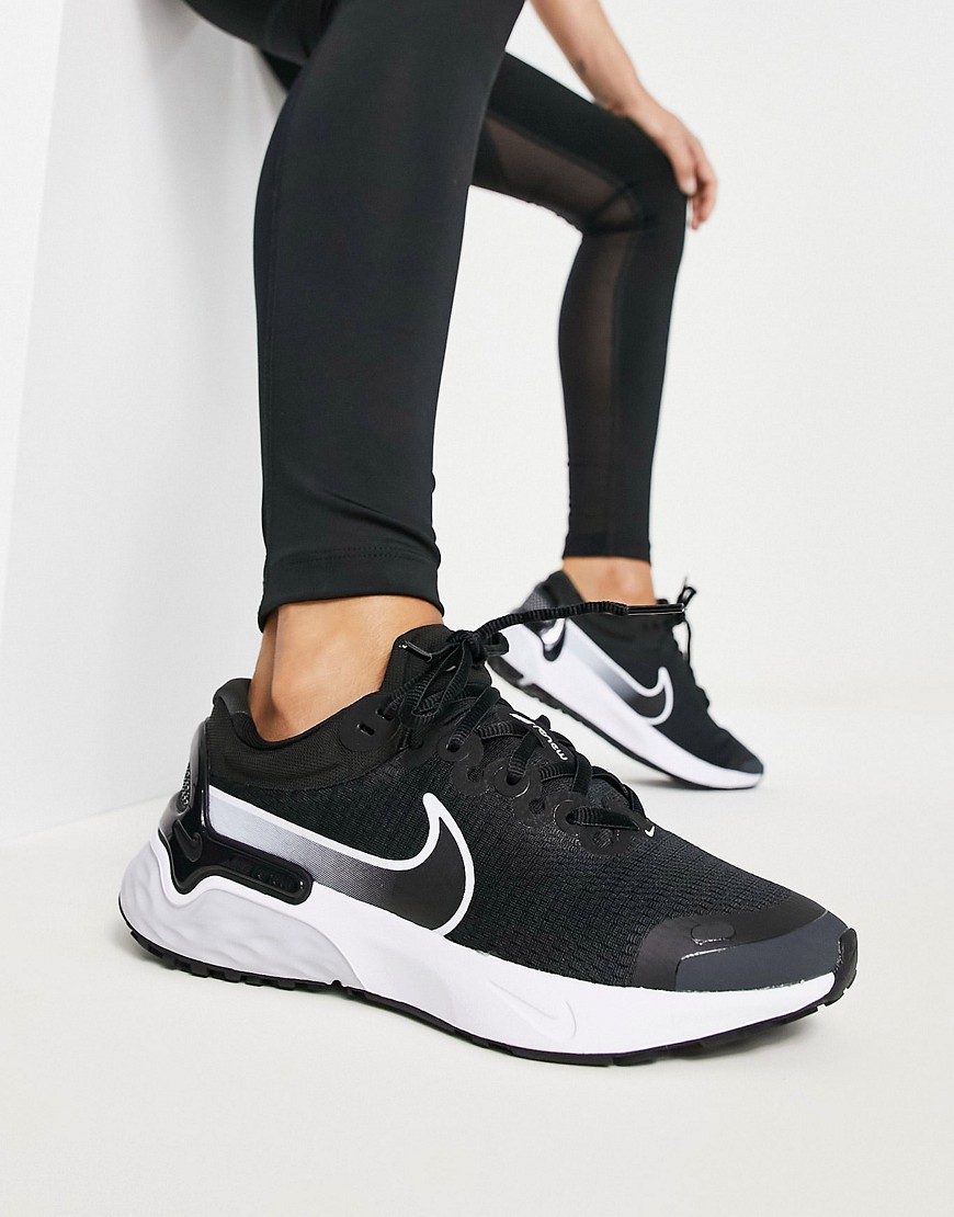 Nike Running Renew Run 3 trainers in black and white